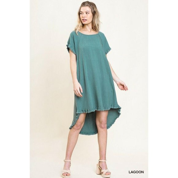 Umgee Dresses & Skirts - UMGEE Dress Linen Blend Hi Low BOHO Lagoon Small